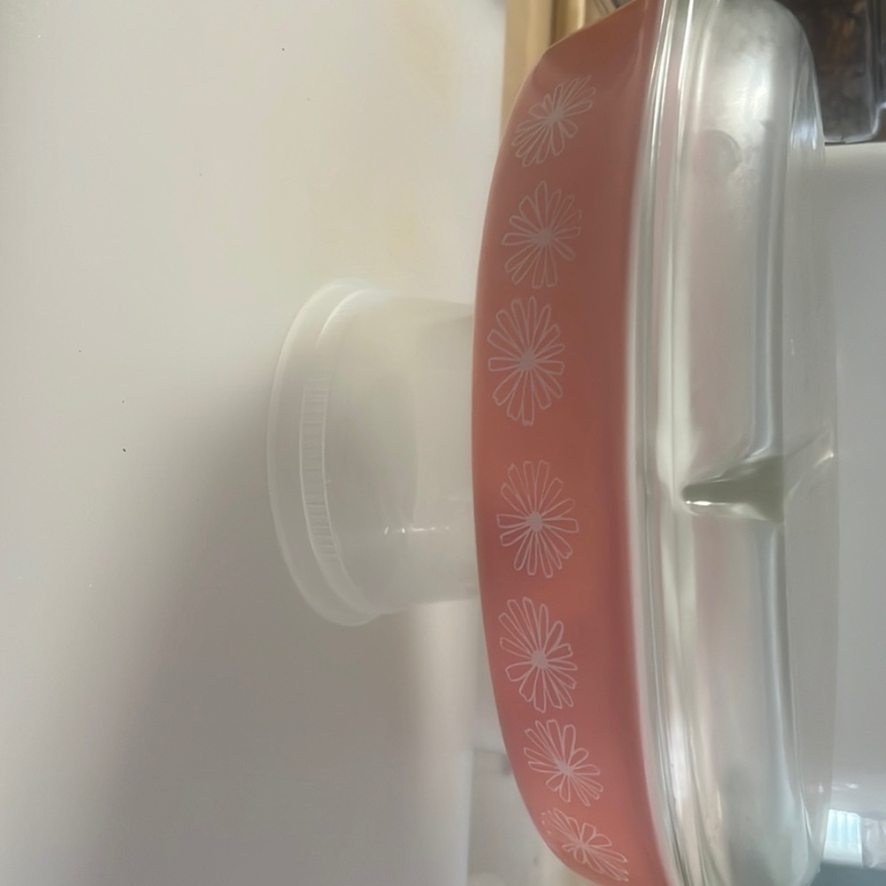 PYREX VINTAGE PINK DAISY DIVIDED CASSEROLE